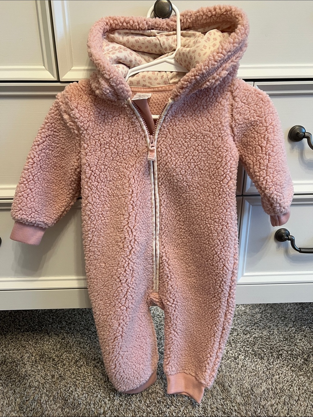 Carter's Pink Sherpa Hooded One-Piece Footie